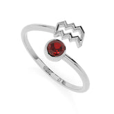 aquarius zodiac ring with natural red garnet
